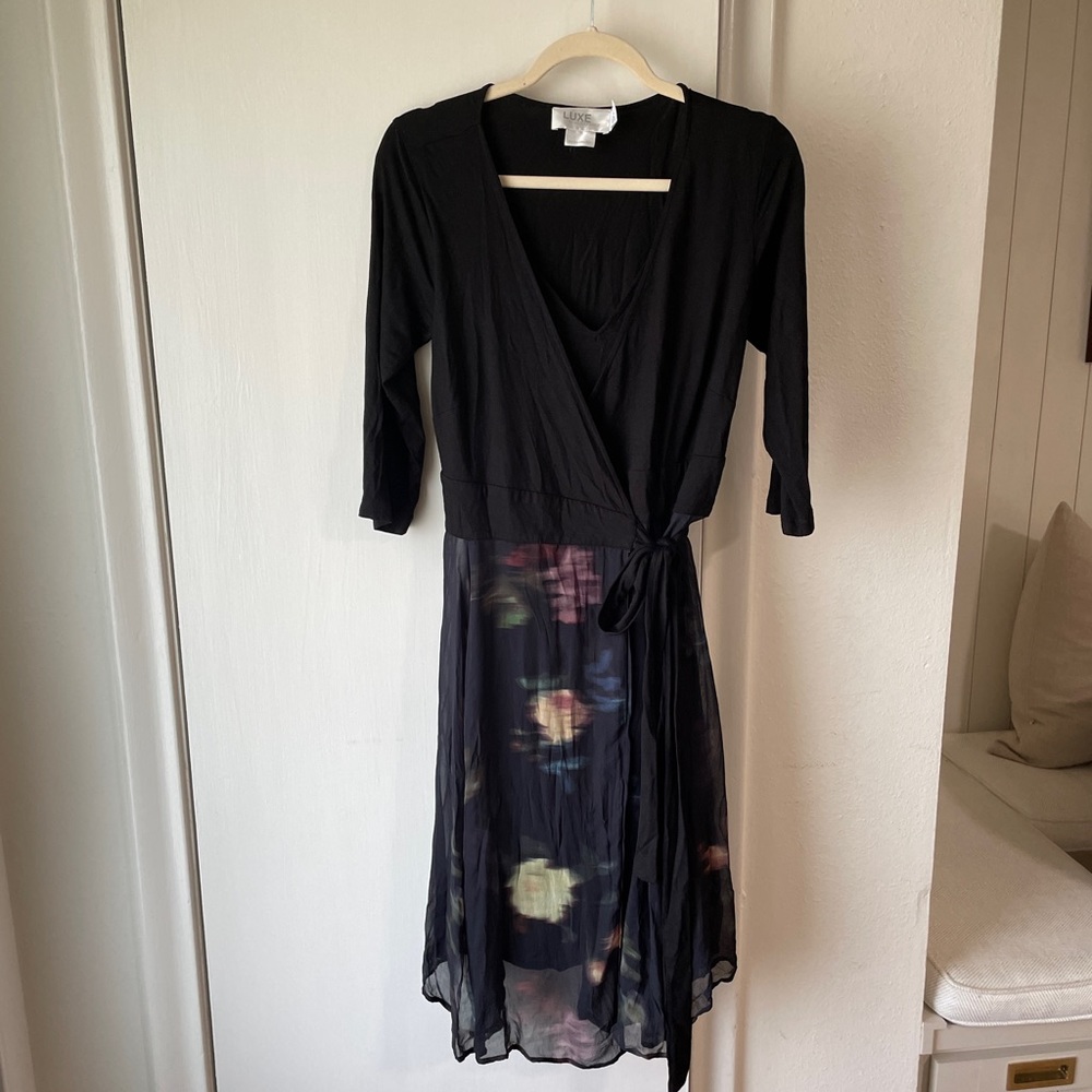Seraphine Black Floral Wrap Dress - US 6